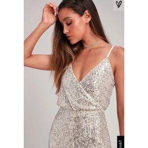 LULUS Hypnotic Beat Silver Sequin Jumpsuit